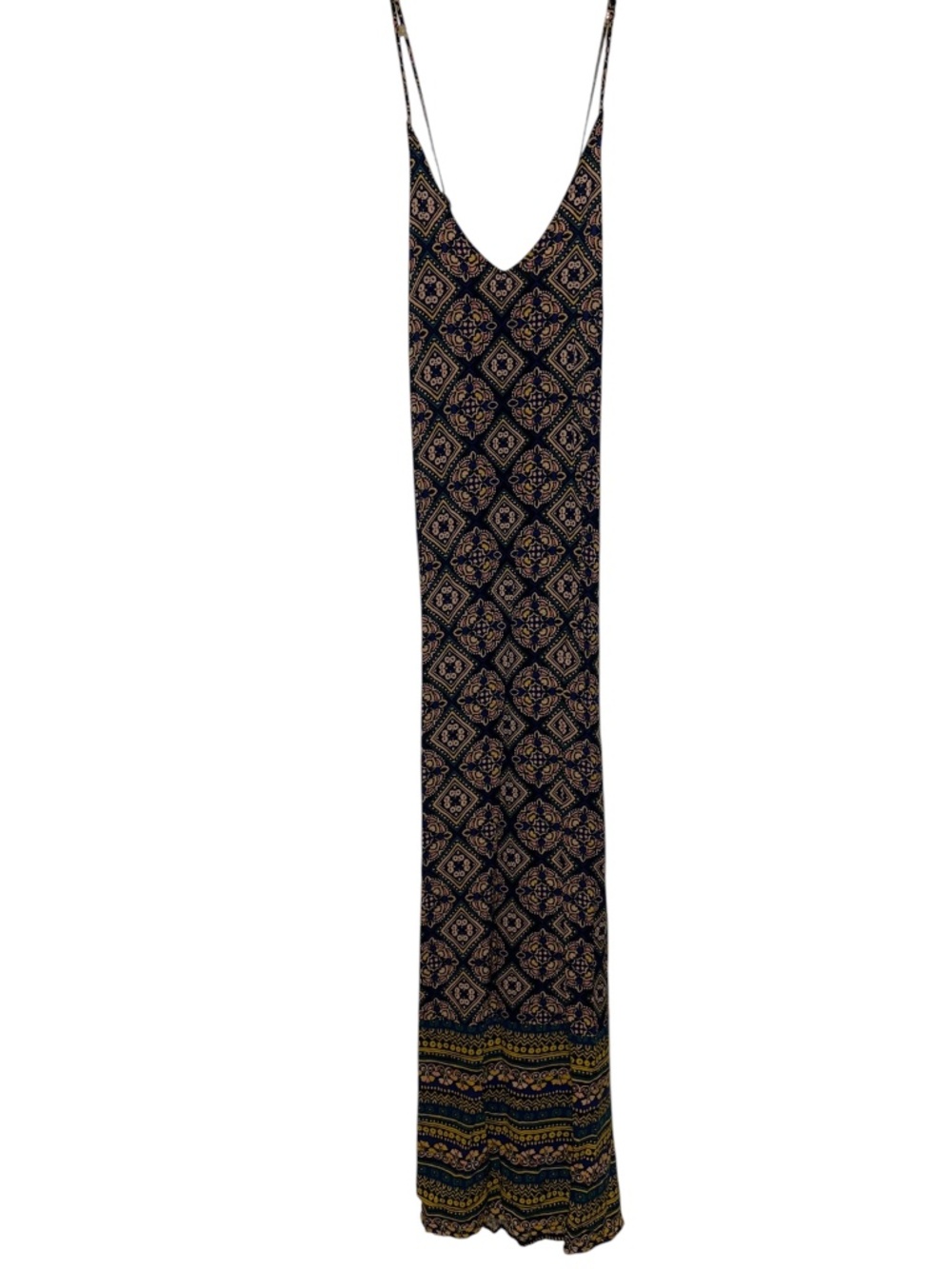 Old Navy Boho Printed Maxi Dress Large Navy Floral Cross Back Adjustable Straps